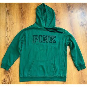 PINK by‎ Victoria's Secret Green Graphic Print Hoodie, Size Women's L